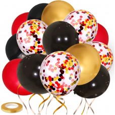 Zesliwy Red Black Gold Confetti Balloons, 60 Pack 12 inch Black Red Confetti and Gold Chrome Latex Balloons for Wedding Birthday Baby Shower Graduation Bachelorette Anniversary Party Decorations
