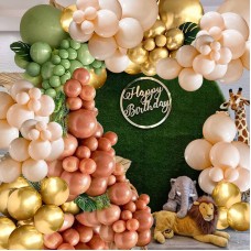 Sage Green Brown Balloons Garland Kit, 134pcs Nude Gold Metallic Balloons Arch Kit for Wedding Birthday Party Safari Wild One Boho Woodland Teddy Beer Baby Shower Decorations