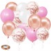 Zesliwy Rose Gold Pink Confetti Balloons, 50 Pack 12 inch White Latex Balloons with 33 Feet Rose Gold Ribbon for  Birthday Party Wedding Graduation Bridal Shower Decorations.