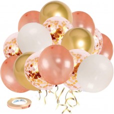 Rose Gold Confetti Latex Balloons, 60 pcs 12Inch Rose Gold Balloons and White Party Balloons for Birthday Wedding Baby Shower Engagement Party Decorations