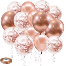 Zesliwy Rose Gold Balloons 50pcs, Rose Gold Confetti Balloons w/Ribbon, 12 Inch Latex Party Balloons for Birthday Parties Wedding Anniversary Party Decorations.