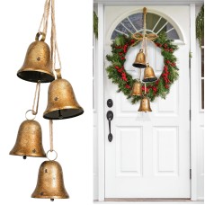 Christmas Vintage Gold Cow Bells, Set of 4 Hanging Vintage Brass Antique Lucky Rustic Crafts Bells with Jute Rope for Christmas Tree Staircase Fireplace Holiday Decor Christmas Vintage Gold Cow Bells, Set of 4 Hanging Vintage Brass Antique Lucky Rustic Crafts Bells with Jute Rope for Christmas Tree Staircase Fireplace Holiday Decor