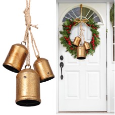 Set of 3 Christmas Bells,Vintage Gold Bell Country Harmony Lucky Cowbells with Hemp Rope for Door Handles Stairs Fireplaces Christmas Tree Decorations