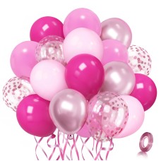 Hot Pink Balloons Set, 50pcs 12inch Pastel Baby  Light Pink Latex Balloon and Metallic Pink Confetti Balloons for Princess  Girl's Birthday Baby Shower Wedding Bridal Shower party Decorations 