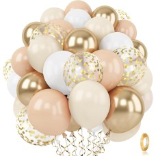 White Gold Beige Confetti Balloons, 50Pcs 12 Inch Sand White Gold Metallic Nude Cream Neutral Boho Balloons for Bridal Shower Baby Shower Birthday Wedding Party Decoration
