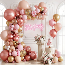 Rose Gold Pink Balloon Garland Kit, Pastel Pink Gold Metallic Nude White Balloons Rose Gold Confetti Balloons for Bridal Shower Wedding Girl Birthday Baby Shower Princess Party Decorations…