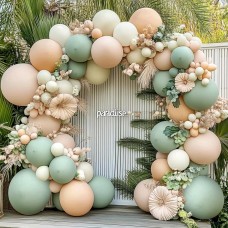 Fog Green Pink Balloons Arch Kit, Mist Dusty Green Light Pink Nude Sand White Boho Balloons Garland Kit for Boho Party Baby Shower Birthday Wedding Decorations…