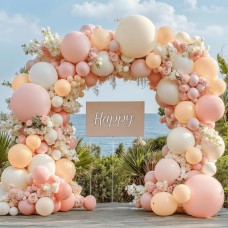 Pink White Nude Balloons Arch Kit, Double Stuffed Pastel Light Pink Cream Beige Peach White Balloon Garland Kit for Girl Baby Shower Birthday Wedding Anniversary Party Decoration