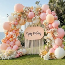 Pink White Nude Balloons Arch Kit, Double Stuffed Pastel Light Pink Cream Beige Peach White Balloon Garland Kit for Girl Baby Shower Birthday Wedding Anniversary Party Decoration