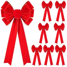 Zesliwy 8 Pcs Red Velvet Christmas Tree Bows Indoor Outdoor Decoration 11.8 × 23.6 Inch Large Velvet Bows Hanging Bow Ribbons for Christmas Tree Topper Fireplace Wreath Stair Holiday Decoration Zesliwy 8 Pcs Red Velvet Christmas Tree Bows Indoor Outdoor Decoration 11.8 × 23.6 Inch Large Velvet Bows Hanging Bow Ribbons for Christmas Tree Topper Fireplace Wreath Stair Holiday Decoration
