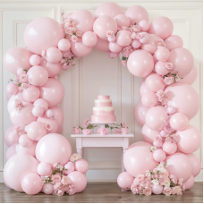 Light Pink Balloons Garland Arch Kit, Double Stuffed Pastel Pink Balloon Arch Different Sizes 18/12/10/5 Inch Baby Pink Balloons for Baby Shower Birthday Wedding Gender Reveal Party Decoration