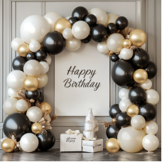 Black White Gold Balloon Arch Kit,Double Stuffed Pearl Sand White Balloon Garland Different Sizes 18/12/5 Inch Chrome Cream Balloons for Graduation Wedding Birthday Bachelorette Party Decorations