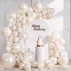 Pearl Sand White Balloons Arch Kit,Double Stuffed white Ivory Brige Cream Balloon Garland Kit Different Sizes 18/12/10/5 inch White Sand Latex Balloons for Wedding Engagement Baby Shower Birthday Bachelorette Party Decorations