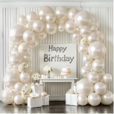 Pearl Sand White Balloons Arch Kit,Double Stuffed white Ivory Brige Cream Balloon Garland Kit Different Sizes 18/12/10/5 inch White Sand Latex Balloons for Wedding Engagement Baby Shower Birthday Bachelorette Party Decorations