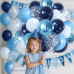 Blue Confettic Balloons Set,50 Pcs 12 Inch Navy Light Metallic Blue Balloon Kit Pastel Pale Blue Latex Balloon with Ribbon for Birthday Wedding Baby Shower Graduation Anniversary Party Decorations 