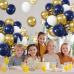 Navy Blue Gold Confetti Balloons Set,50pcs 12inch Royal Dark Blue Metallic Gold White Latex Balloons with Ribbon for Boys Birthday Wedding Graduation Baby Shower Bridal Shower Party Decorations