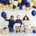 Navy Blue Gold Confetti Balloons Set,50pcs 12inch Royal Dark Blue Metallic Gold White Latex Balloons with Ribbon for Boys Birthday Wedding Graduation Baby Shower Bridal Shower Party Decorations