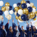 Navy Blue Gold Confetti Balloons Set,50pcs 12inch Royal Dark Blue Metallic Gold White Latex Balloons with Ribbon for Boys Birthday Wedding Graduation Baby Shower Bridal Shower Party Decorations