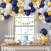 Navy Blue Gold Confetti Balloons Set,50pcs 12inch Royal Dark Blue Metallic Gold White Latex Balloons with Ribbon for Boys Birthday Wedding Graduation Baby Shower Bridal Shower Party Decorations