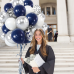Navy Blue Silver Balloons Kit,50pcs 12inch Royal Dark Blue Metallic Silver White Balloon with Conffetti Latex Balloon for Wedding Graduation Birthday Baby Shower Anniversary Party Decorations