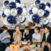 Navy Blue Silver Balloons Kit,50pcs 12inch Royal Dark Blue Metallic Silver White Balloon with Conffetti Latex Balloon for Wedding Graduation Birthday Baby Shower Anniversary Party Decorations