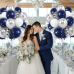 Navy Blue Silver Balloons Kit,50pcs 12inch Royal Dark Blue Metallic Silver White Balloon with Conffetti Latex Balloon for Wedding Graduation Birthday Baby Shower Anniversary Party Decorations