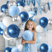 Blue White Silver Balloons Set,50 Pcs 12 Inch Light Baby Metallic Blue Sliver Balloon Navy Dark Royal Blue with Confettic Balloons for Birthday Baby Shower Wedding Party Decoration