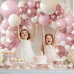 Pearl Pink White Ballons Arch Kit,Double Stuffed Pearl Pastel Light Pink Balloon Metallic Pink Pearl Sand White Beige Ivory Balloons Garland Kit for Birthday Wedding Bridal Shower Party Decoration