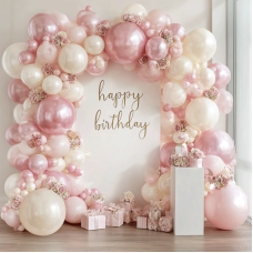 Pearl Pink White Ballons Arch Kit,Double Stuffed Pearl Pastel Light Pink Balloon Metallic Pink Pearl Sand White Beige Ivory Balloons Garland Kit for Birthday Wedding Bridal Shower Party Decoration