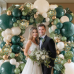 Emerald Green White Gold Balloons Arch Kit,Double Stuffed Dark Green Sage Dusty Olive Green Sand White Beige Chrome Gold Confetti Balloons Garland for Birthday Wedding jungle Safari Party Decorations