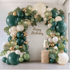 Emerald Green White Gold Balloons Arch Kit,Double Stuffed Dark Green Sage Dusty Olive Green Sand White Beige Chrome Gold Confetti Balloons Garland for Birthday Wedding jungle Safari Party Decorations