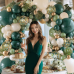 Emerald Green White Gold Balloons Arch Kit,Double Stuffed Dark Green Sage Dusty Olive Green Sand White Beige Chrome Gold Confetti Balloons Garland for Birthday Wedding jungle Safari Party Decorations