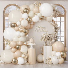 Sand White Gold Balloon Arch Kit,Light White Ivory Beige Nude Balloons and Chrome Gold with Confetti Balloon Garland for Neutral Birthday Wedding Engagement Bridal Shower Boho Party Decorations
