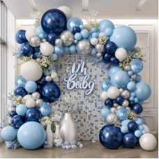 Navy Blue Silver Balloons Arch Kit,Pearl Dark Blue Metallic Light Blue Balloon Garland with Metallic Silevr White Balloon for Birthday Grafuation Wedding Party Decorations