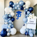 Navy Blue Silver Balloons Arch Kit,Pearl Dark Blue Metallic Light Blue Balloon Garland with Metallic Silevr White Balloon for Birthday Grafuation Wedding Party Decorations