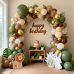 Sage Green Brown Balloons Arch Kit, Dark Brown Tan Nude Sand White Balloons and Olive Green Beige Chrome Gold whih Confetti Balloon Garland for Jungle Safari Woodland Birthday Wedding Party Decoration