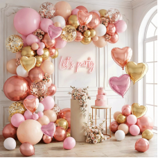 Rose Gold Balloon Arch Kit,Light Pink Nude White Metallic Gold Balloons Garland Rose Gold and Gold Confetti Balloons with Heart Balloon for Wedding Bridal Shower Birthday Party Decorations