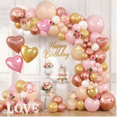 Rose Gold Balloon Arch Kit,Light Pink Nude White Metallic Gold Balloons Garland Rose Gold and Gold Confetti Balloons with Heart Balloon for Wedding Bridal Shower Birthday Party Decorations