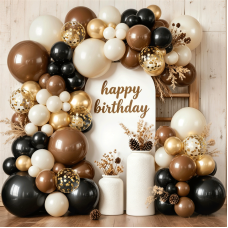 Brown Black Balloon Arch Kit, Sand White Gold Black Tan Balloons Dark Brown Beige Gold with Confetti Balloons Garland for Wild Western Cowboy Country Birthday First Rodeo Party Decoration
