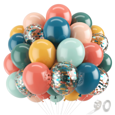 Boho Rainbow Balloons,50pcs 12inch Assorted Colors Retro Orange Yellow Blue Balloon Teal Blue Blush Light Orange Balloon Colorful Confetti Balloon for Birthday Wedding Sunshine Party Decor