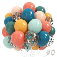 Boho Rainbow Balloons,50pcs 12inch Assorted Colors Retro Orange Yellow Blue Balloon Teal Blue Blush Light Orange Balloon Colorful Confetti Balloon for Birthday Wedding Sunshine Party Decor