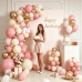 Pink White Sand Gold Balloons Arch Kit, Latex, Party Decorations Dark/Pastel/Light Pink White Cream Chrome Gold Balloon Garland, for Valentine's Day Princess Birthday Wedding Party Decor