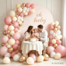 Pink White Sand Gold Balloons Arch Kit, Latex, Party Decorations Dark/Pastel/Light Pink White Cream Chrome Gold Balloon Garland, for Valentine's Day Princess Birthday Wedding Party Decor