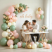 Green Cream White Pink Gold Balloon Arch Kit, Latex, Party Decor Sage Green Pastel Pink Beige Light Orange and Chrome Gold Balloons Garland, for Birthday Wedding Bridal Shower Decoration