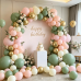 Green Cream White Pink Gold Balloon Arch Kit, Latex, Party Decor Sage Green Pastel Pink Beige Light Orange and Chrome Gold Balloons Garland, for Birthday Wedding Bridal Shower Decoration