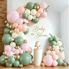 Green Cream White Pink Gold Balloon Arch Kit, Latex, Party Decor Sage Green Pastel Pink Beige Light Orange and Chrome Gold Balloons Garland, for Birthday Wedding Bridal Shower Decoration