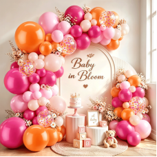 Hot Pink Orange Balloons Arch Kit, Latex, Confettiti, Party Decor Pastel/Light Orange Pink and Hot Pink Balloon Garland, for Birthday Wedding Hawaiian Beach Party Decorations