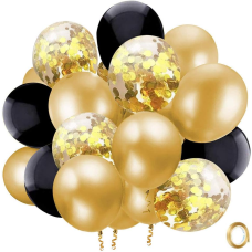 Zesliwy Black Gold Confetti Latex Balloons, 50 Pack 12 inch Gold Metallic Party Balloons with 33 Feet Gold Ribbon for Kids Party Graduation Birthday Party Decorations.