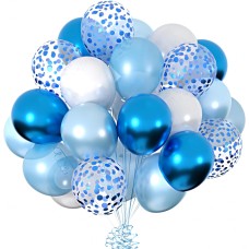 Royal Blue Metallic Blue Confetti Balloons, 50pcs 12 inch Baby Blue Light Blue and White Party Balloons for Boy Baby Shower Men's Birthday Graduation Wedding Party Decoration…