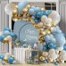 Dusty Blue Balloons Garland Kit,140pcs Fog Blue Royal Blue Pastel Blue Sand White Metallic Gold latex Balloons for Boy Baby Shower Bridal Shower Wedding Anniversary Birthday Party Decorations Supplies